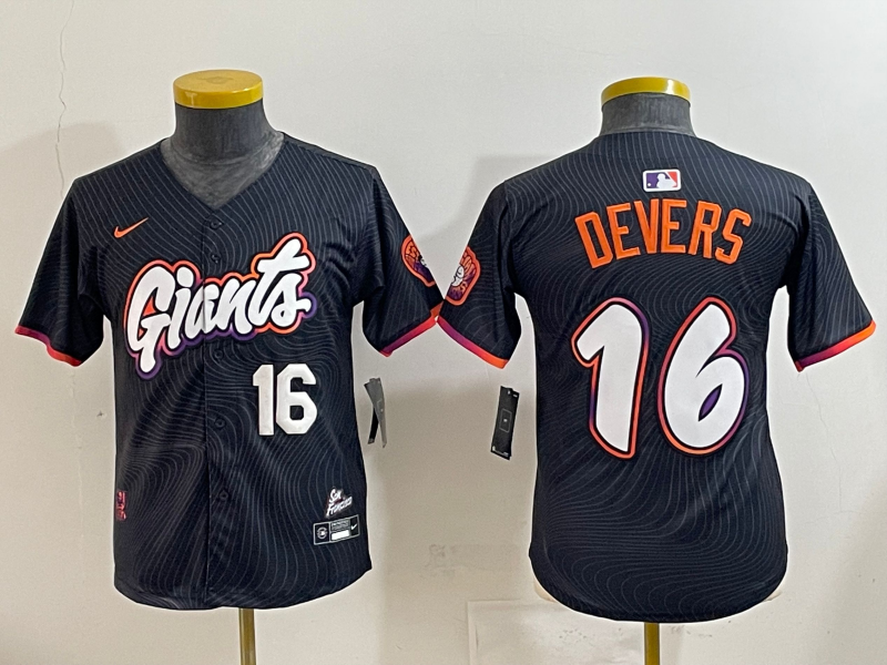 Men 2025 San Francisco Giants #16 Devers Black Joint Name Nike MLB Jersey style 009